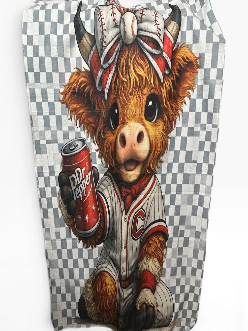 Baseball Cow Print in White, Red and Gray large Beach towel login DR Pepper